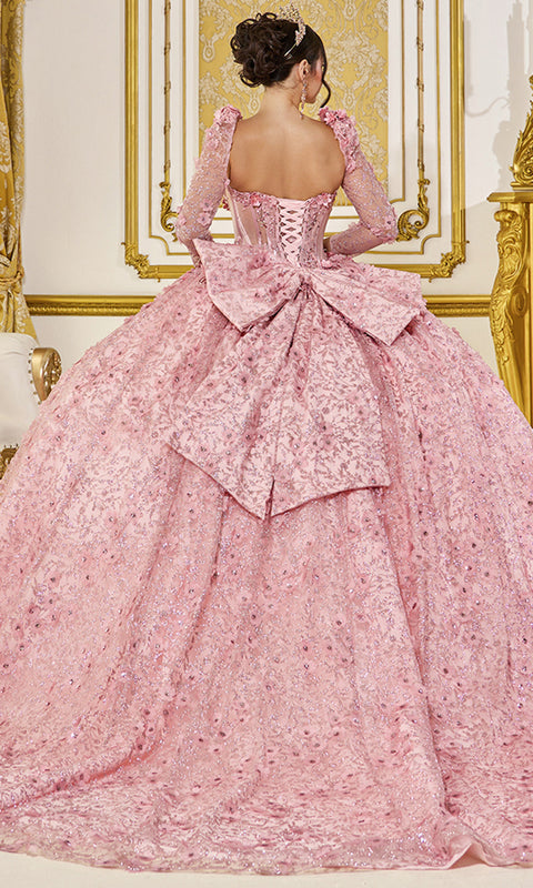 Dancing Queen 5077 - Sheer Long Sleeve Floral Ballgown