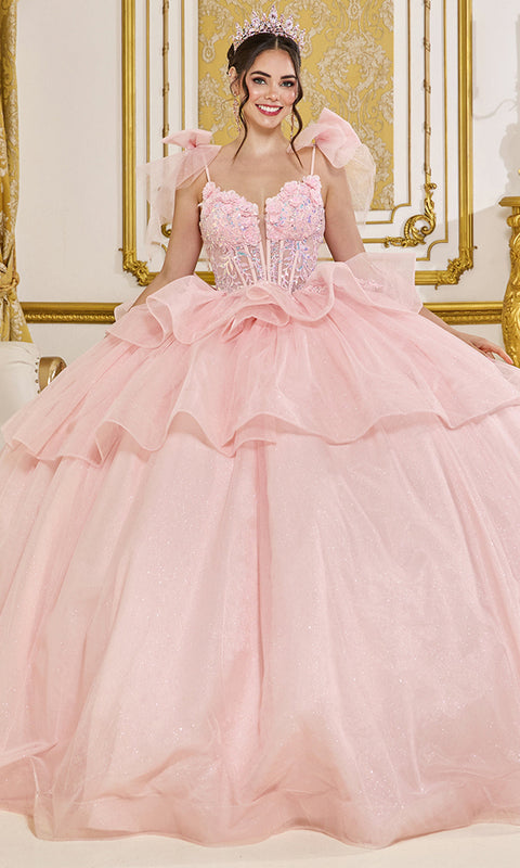 Dancing Queen 5079 - Tiered Ruffled Bow Layered Tulle Ballgown
