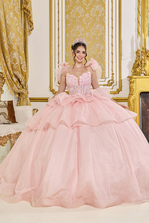Dancing Queen 5079 - Tiered Ruffled Bow Layered Tulle Ballgown