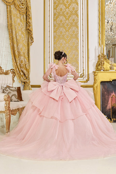 Dancing Queen 5079 - Tiered Ruffled Bow Layered Tulle Ballgown
