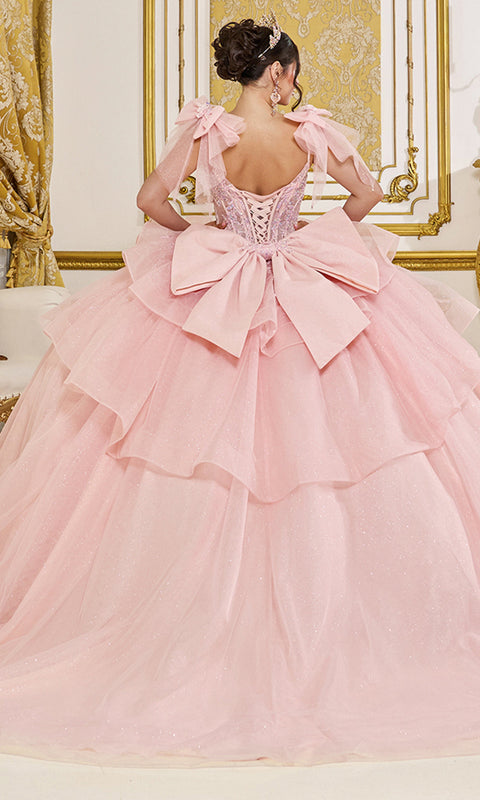 Dancing Queen 5079 - Tiered Ruffled Bow Layered Tulle Ballgown