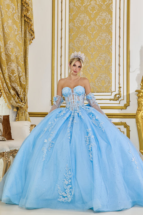 Dancing Queen 5081 - Strapless Floral Appliques Glitter Tulle Ballgown