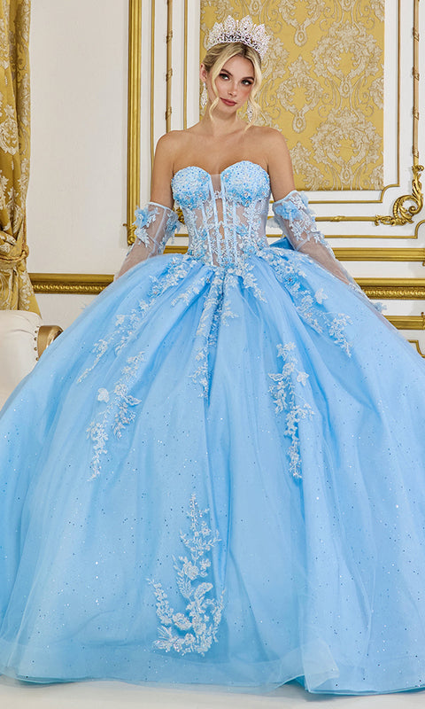 Dancing Queen 5081 - Strapless Floral Appliques Glitter Tulle Ballgown