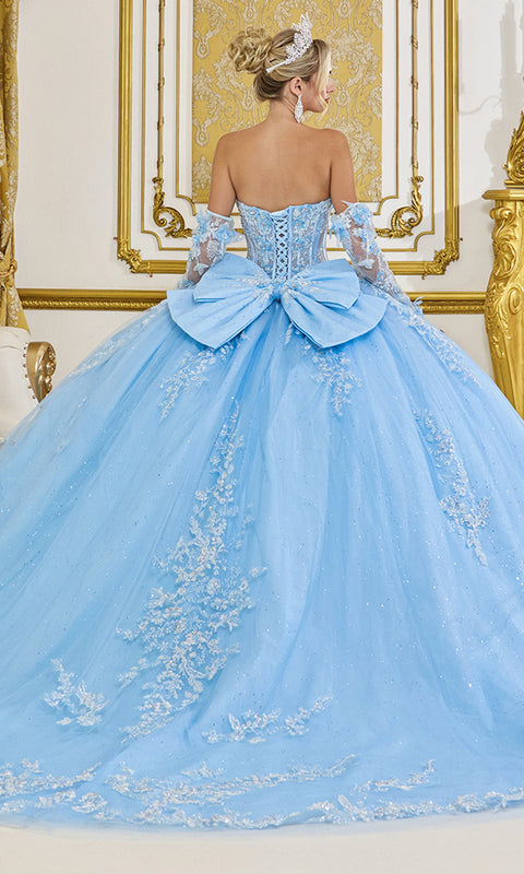 Dancing Queen 5081 - Strapless Floral Appliques Glitter Tulle Ballgown