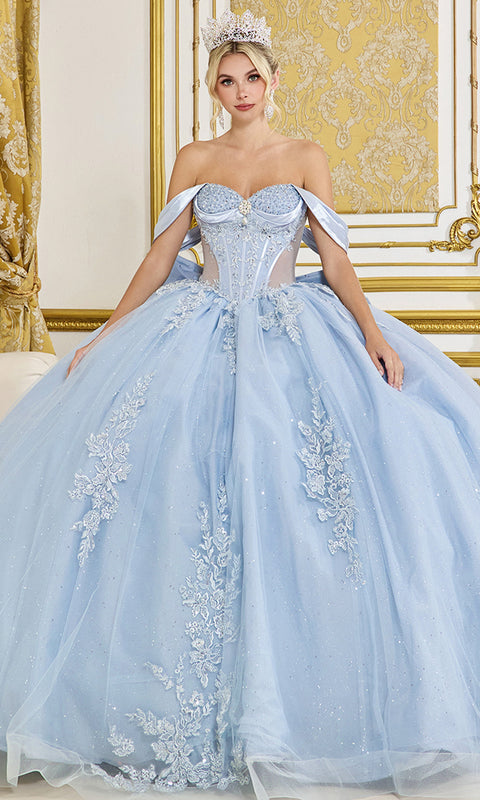 Dancing Queen 5094 - Off Shoulder Floral Appliques Ballgown
