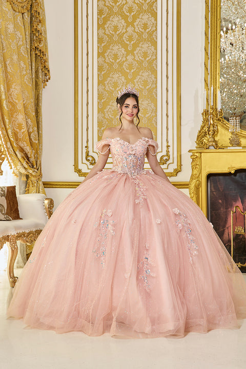 Dancing Queen 5096 - Off-Shoulder Beaded Floral Applique Ballgown