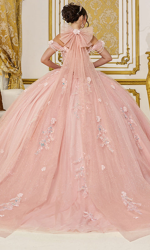 Dancing Queen 5096 - Off-Shoulder Beaded Floral Applique Ballgown