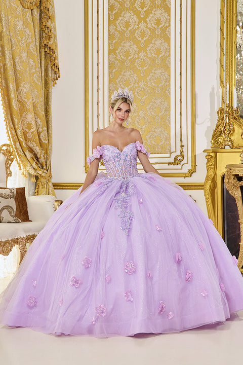 Dancing Queen 5098 - Off Shoulder 3D Floral Glitter Tulle Ballgown