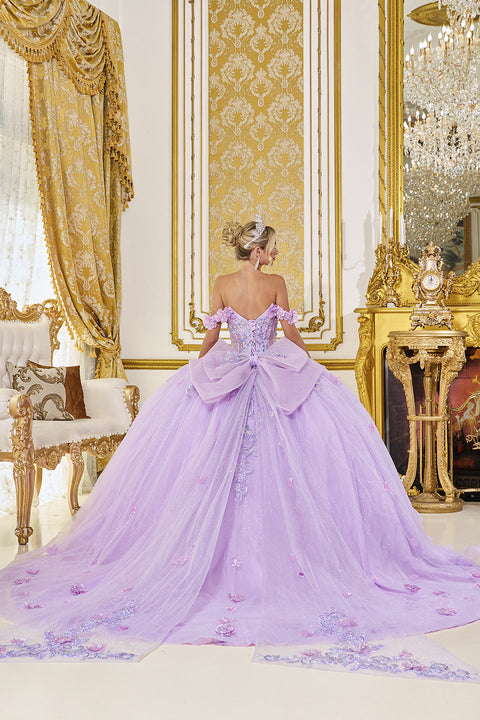 Dancing Queen 5098 - Off Shoulder 3D Floral Glitter Tulle Ballgown