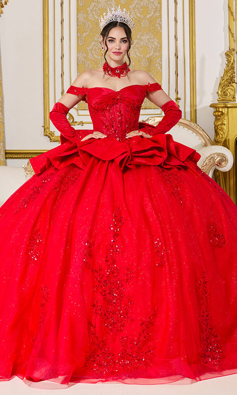 Dancing Queen 5138 Structured Peplum Off Shoulder Quinceañera Ball Gown