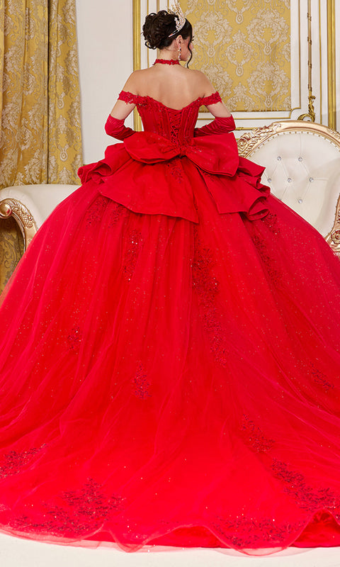Dancing Queen 5138 Structured Peplum Off Shoulder Quinceañera Ball Gown