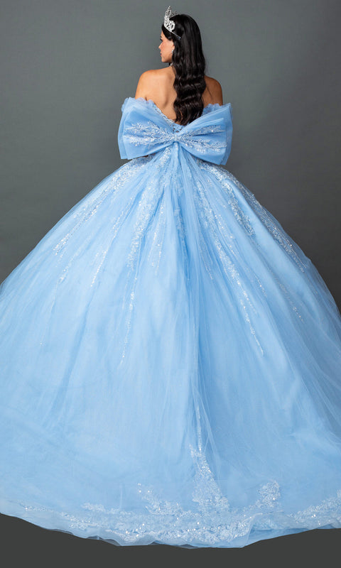Dancing Queen 5160 Oversized Bow Ruffle Sleeve Tulle Quinceañera Ball Gown