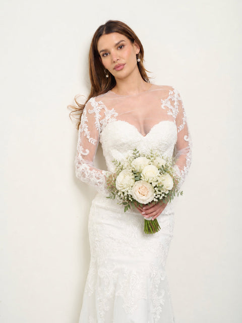 Eva Fashion 5321 Illusion Floor-Length with Train Lace Mermaid Trumpet Wedding Dress
