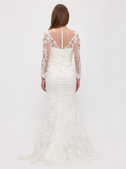 Eva Fashion 5321 Illusion Floor-Length with Train Lace Mermaid Trumpet Wedding Dress