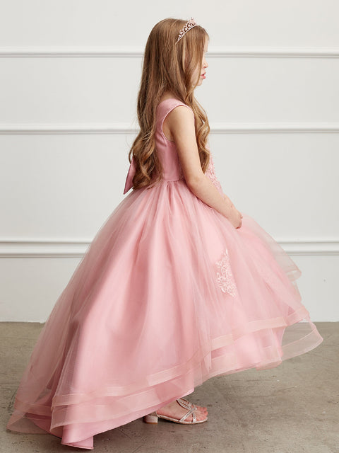 Big Girls Mauve Pearl Rhinestone Lace Tail Skirt Junior Bridesmaid Dress 8-16