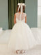 Girls Elegant Pearl-Embellished Satin & Mesh Flower Girl Dress 2-16