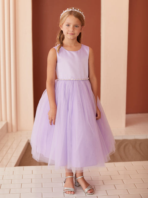 Scoop Neckline Elegant Trim Flower girl Dress, 2-18