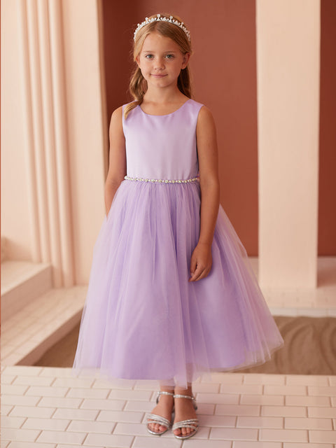 Scoop Neckline Elegant Trim Flower girl Dress, 2-18