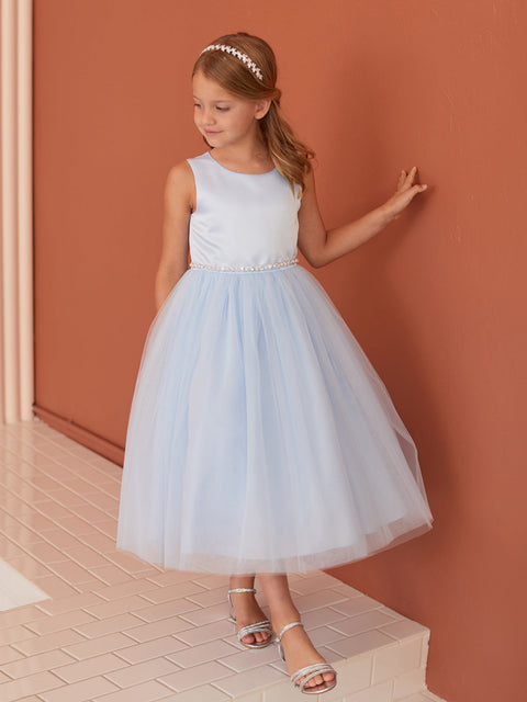 Scoop Neckline Elegant Trim Flower girl Dress, 2-18