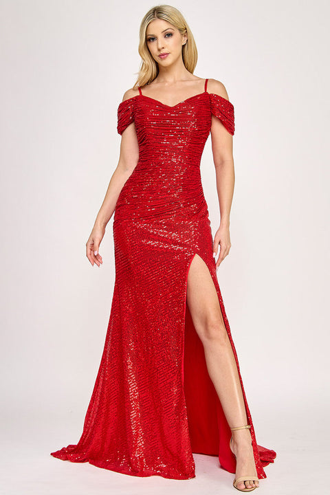 Long Formal Evening Sequin Slit Prom Dress Lenovia 8365