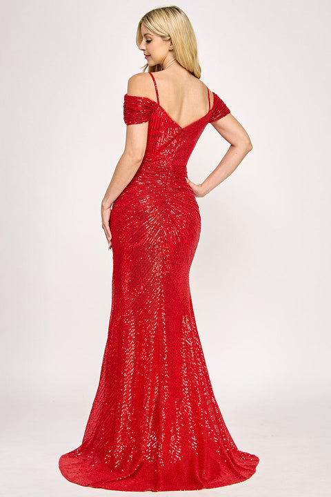Long Formal Evening Sequin Slit Prom Dress Lenovia 8365