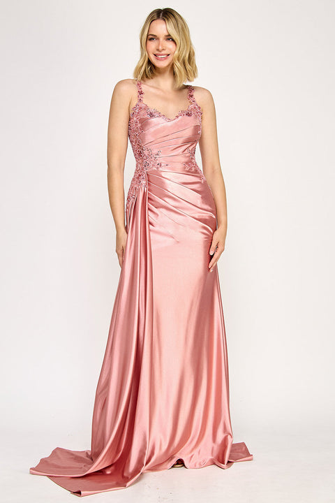 Long Pleated Formal Slit Prom Dress Lenovia 8361