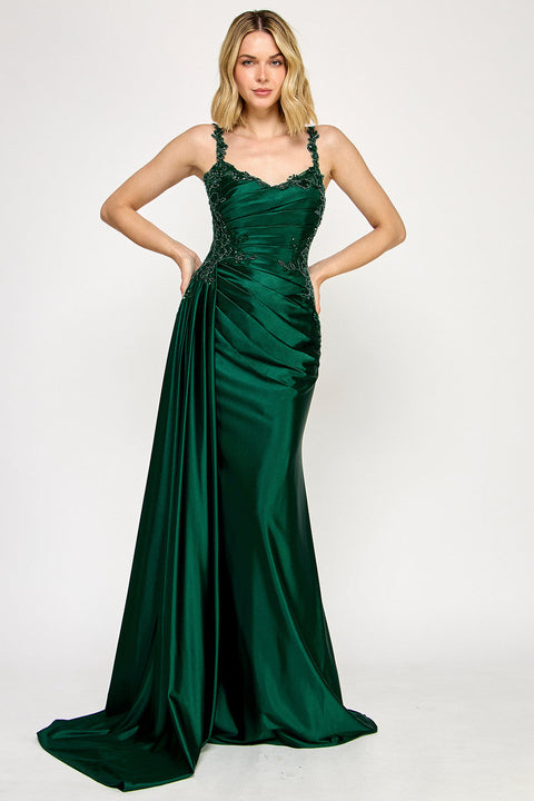 Long Pleated Formal Slit Prom Dress Lenovia 8361