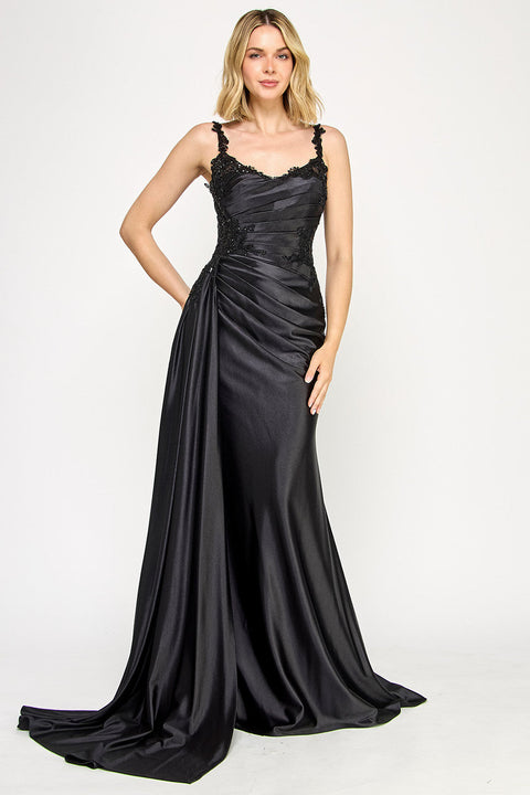 Long Pleated Formal Slit Prom Dress Lenovia 8361