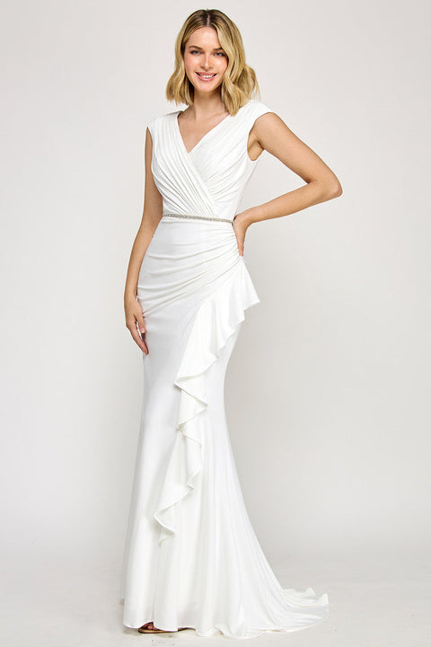 Fitted Long Bridal Ruffle Wedding Dress Lenovia 8374