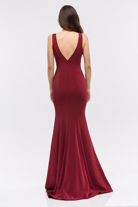 Eureka 6010 satin fitted sleeveless gown — BURGUNDY2