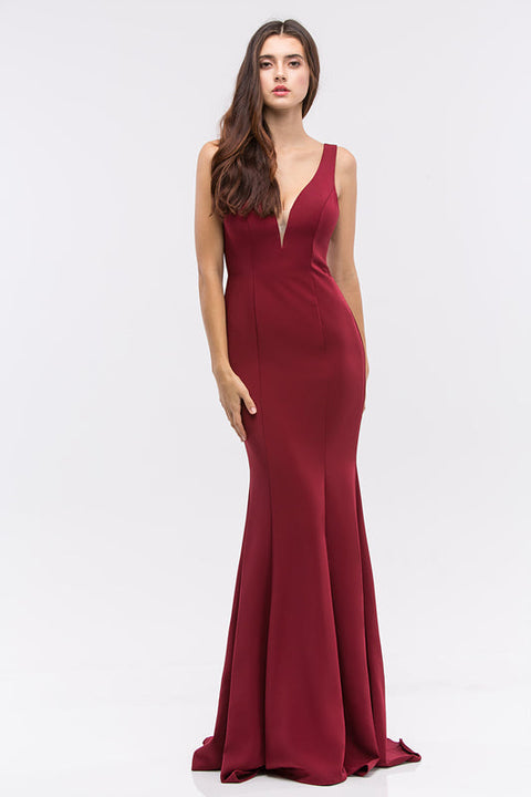 Eureka 6010 satin fitted sleeveless gown — BURGUNDY