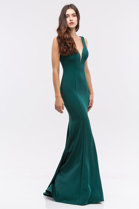 Eureka 6010 satin fitted sleeveless gown — HUNTERGREEN