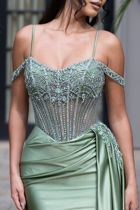 Off-Shoulder Long Satin Prom Dress by Lenovia 8438