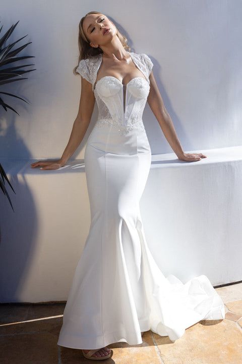 Long Mermaid Lace Corset Wedding Dress Lenovia 8508