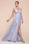 Ladivine 7442 Floral Print Sleeveless A-line Slit Gown