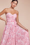 Ladivine 7443 Floral Print Strapless A-line Gown