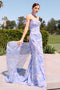 Ladivine 7445 Strapless Fitted Gown with Floral Print