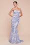 Ladivine 7445 Strapless Fitted Gown with Floral Print