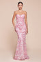 Ladivine 7445 Strapless Fitted Gown with Floral Print