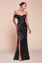 Ladivine J877 Satin Fitted Off-Shoulder Gown with Side Slit