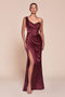 Ladivine J877 Satin Fitted Off-Shoulder Gown with Side Slit