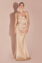 Ladivine J877 Satin Fitted Off-Shoulder Gown with Side Slit