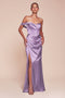 Ladivine J877 Satin Fitted Off-Shoulder Gown with Side Slit