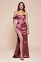 Ladivine J877 Satin Fitted Off-Shoulder Gown with Side Slit