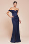 Ladivine J877 Satin Fitted Off-Shoulder Gown with Side Slit