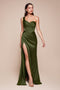 Ladivine J877 Satin Fitted Off-Shoulder Gown with Side Slit