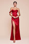 Ladivine J877 Satin Fitted Off-Shoulder Gown with Side Slit