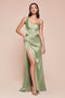 Ladivine J877 Satin Fitted Off-Shoulder Gown with Side Slit