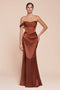 Ladivine J877 Satin Fitted Off-Shoulder Gown with Side Slit