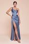 Ladivine J877 Satin Fitted Off-Shoulder Gown with Side Slit